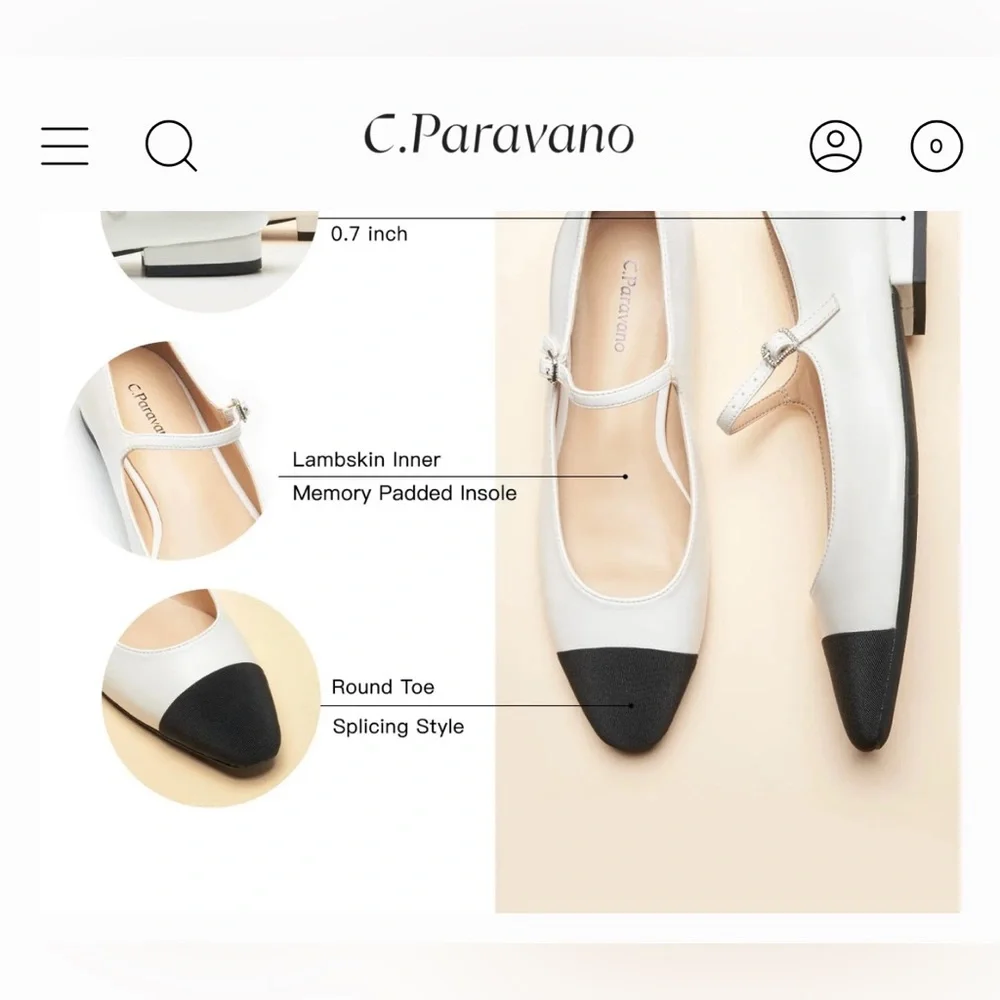NWT C. Paravano‎ White and Black Mary Jane Shoe - Size 38 European